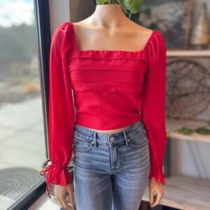 NWT, Francesca's Max Red Pleated Square Neck Tie Cuff Top, multiple sizes